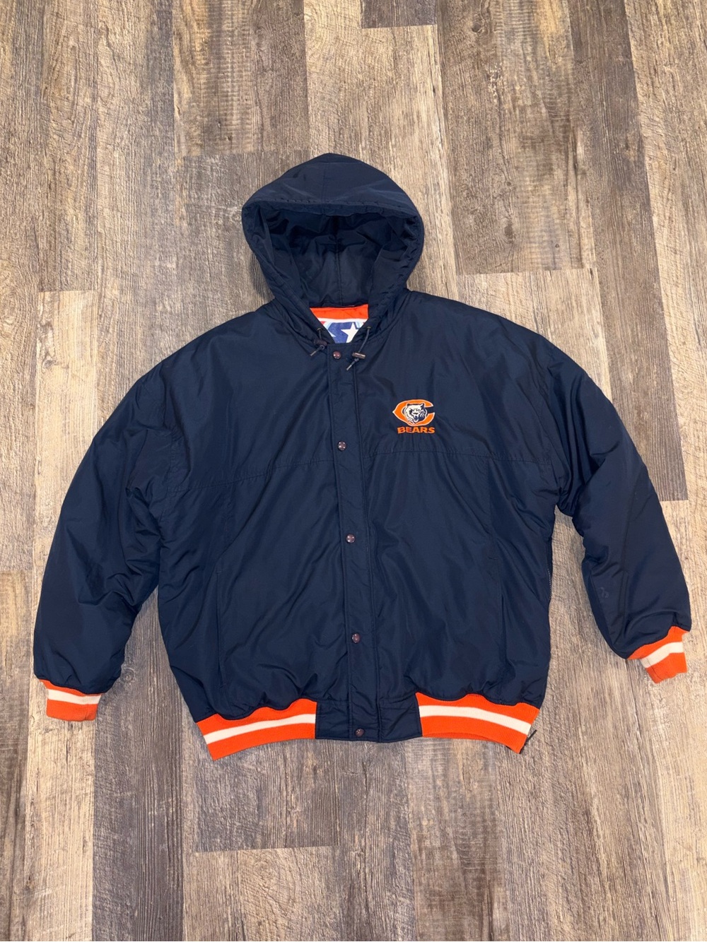 Vintage 90s Starter Chicago Bears NFL Jacket Full Zip Hooded Puffer XL